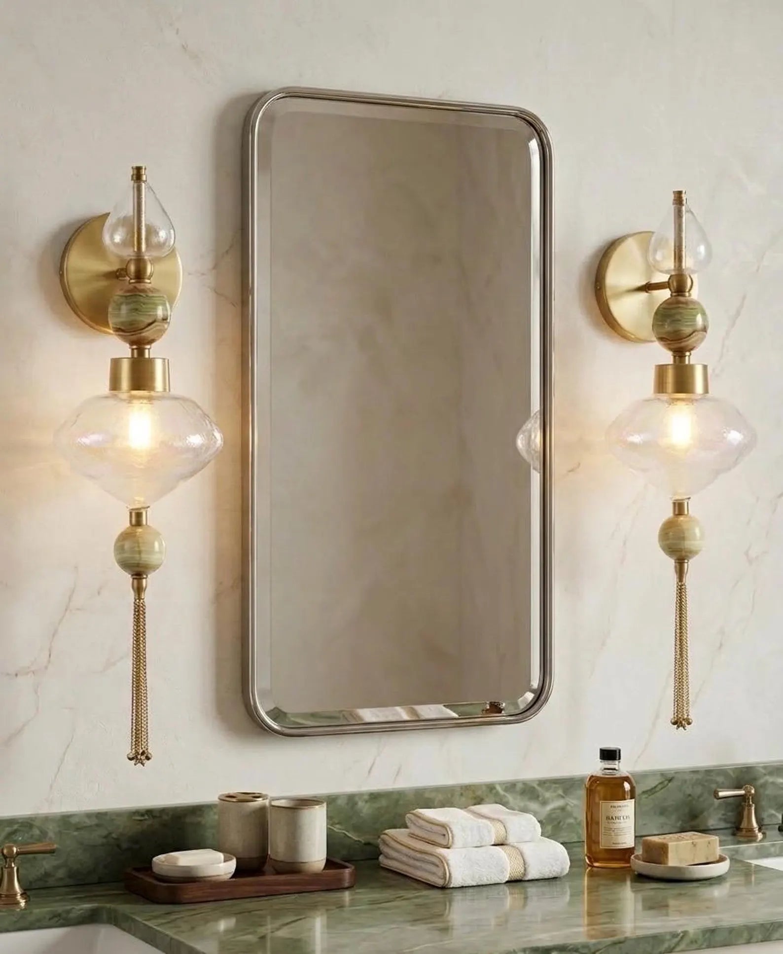 Modern Glass Wall Sconce with Onyx Accent - Artisanal lighting - Les Trois Pyramides