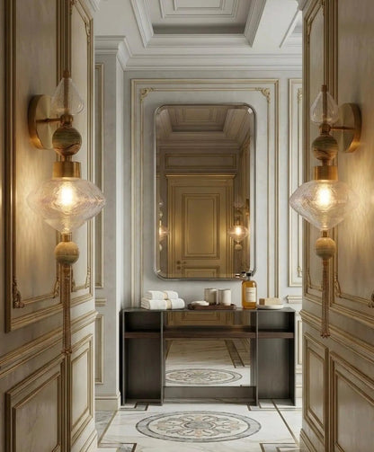Modern Glass Wall Sconce with Onyx Accent - Artisanal lighting - Les Trois Pyramides