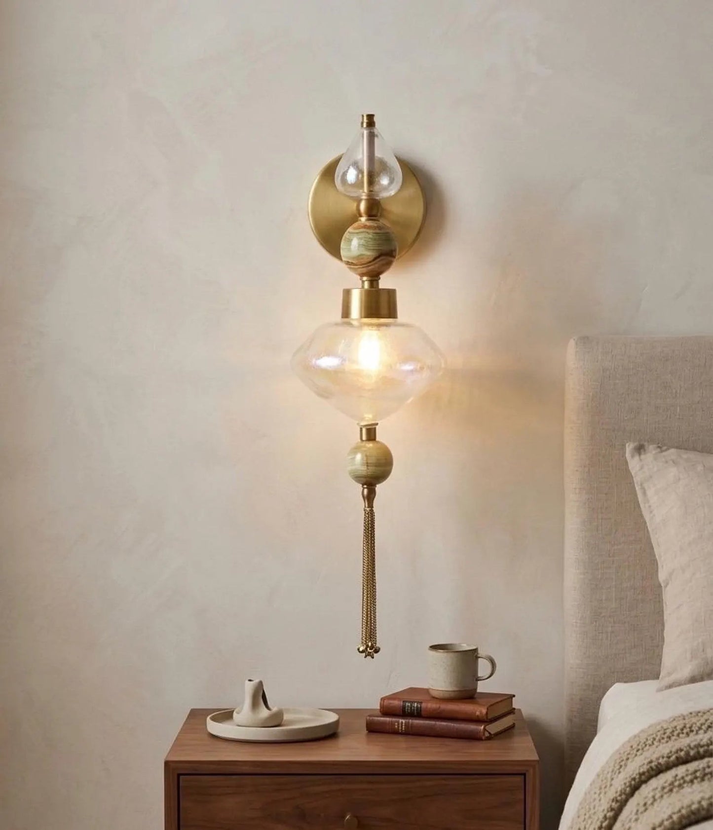 Modern Glass Wall Sconce with Onyx Accent - Artisanal lighting - Les Trois Pyramides