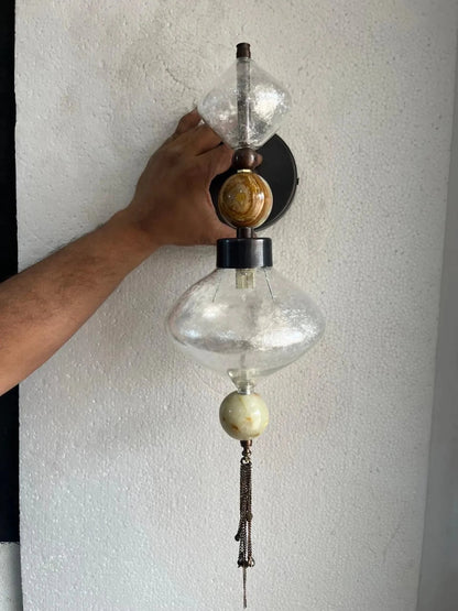 Modern Glass Wall Sconce with Onyx Accent - Artisanal lighting - Les Trois Pyramides