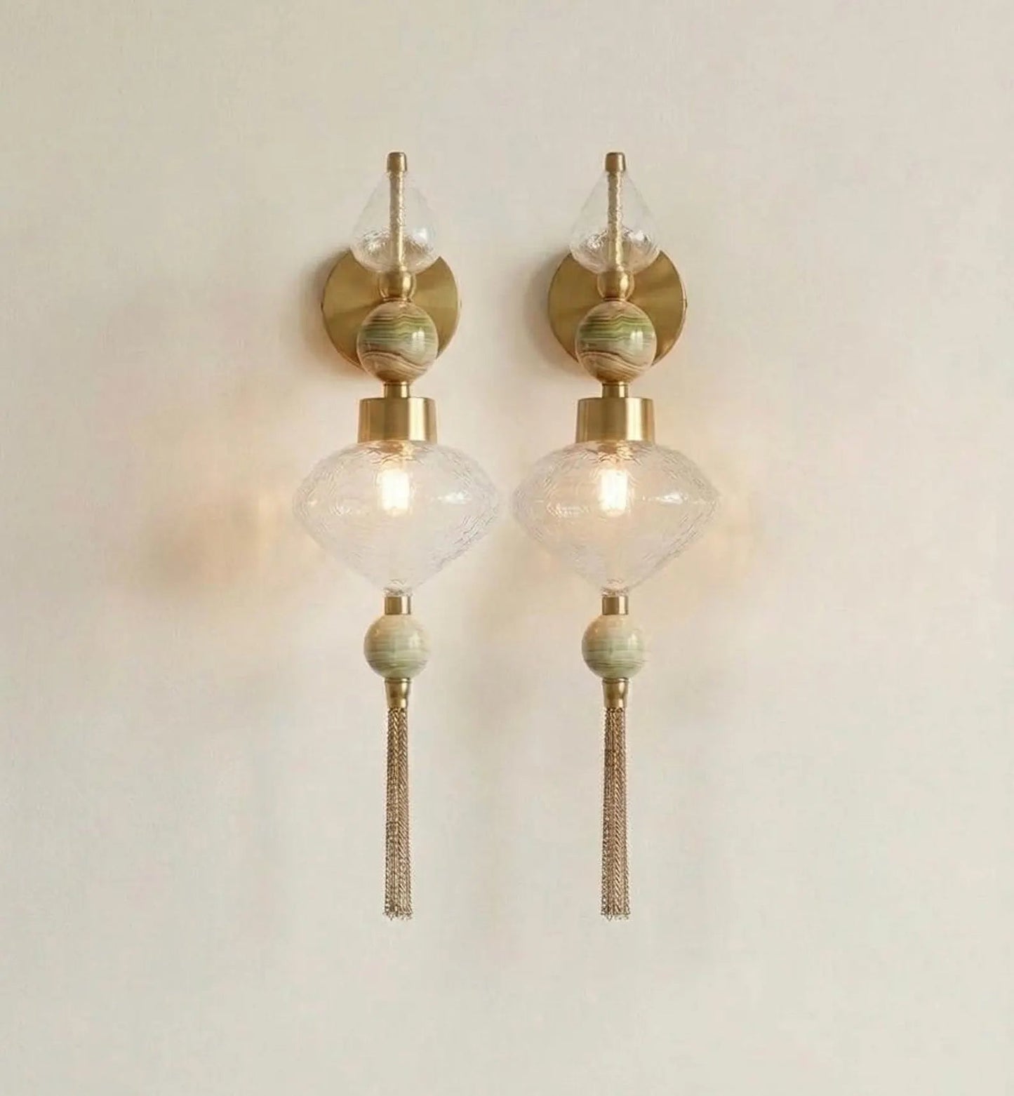 Modern Glass Wall Sconce with Onyx Accent - Artisanal lighting - Les Trois Pyramides