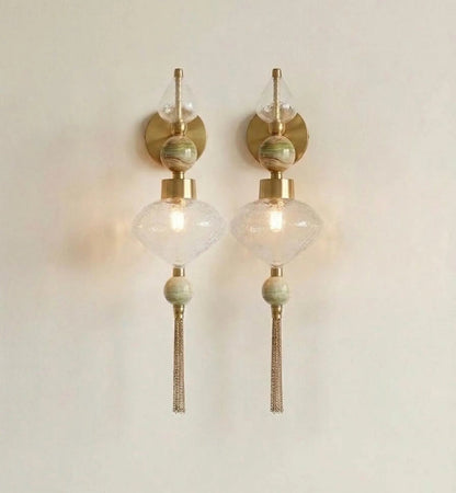 Modern Glass Wall Sconce with Onyx Accent - Artisanal lighting - Les Trois Pyramides