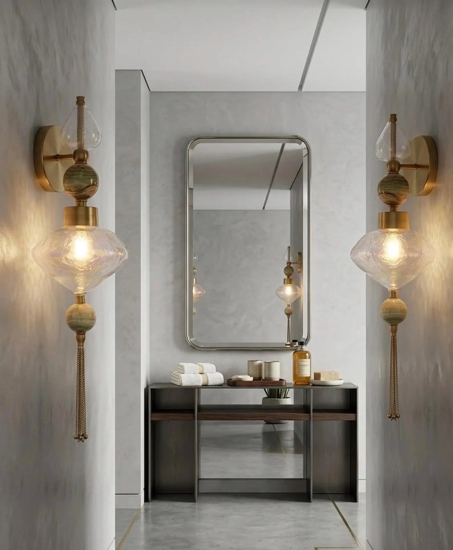 Modern Glass Wall Sconce with Onyx Accent - Artisanal lighting - Les Trois Pyramides