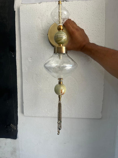 Modern Glass Wall Sconce with Onyx Accent - Artisanal lighting - Les Trois Pyramides