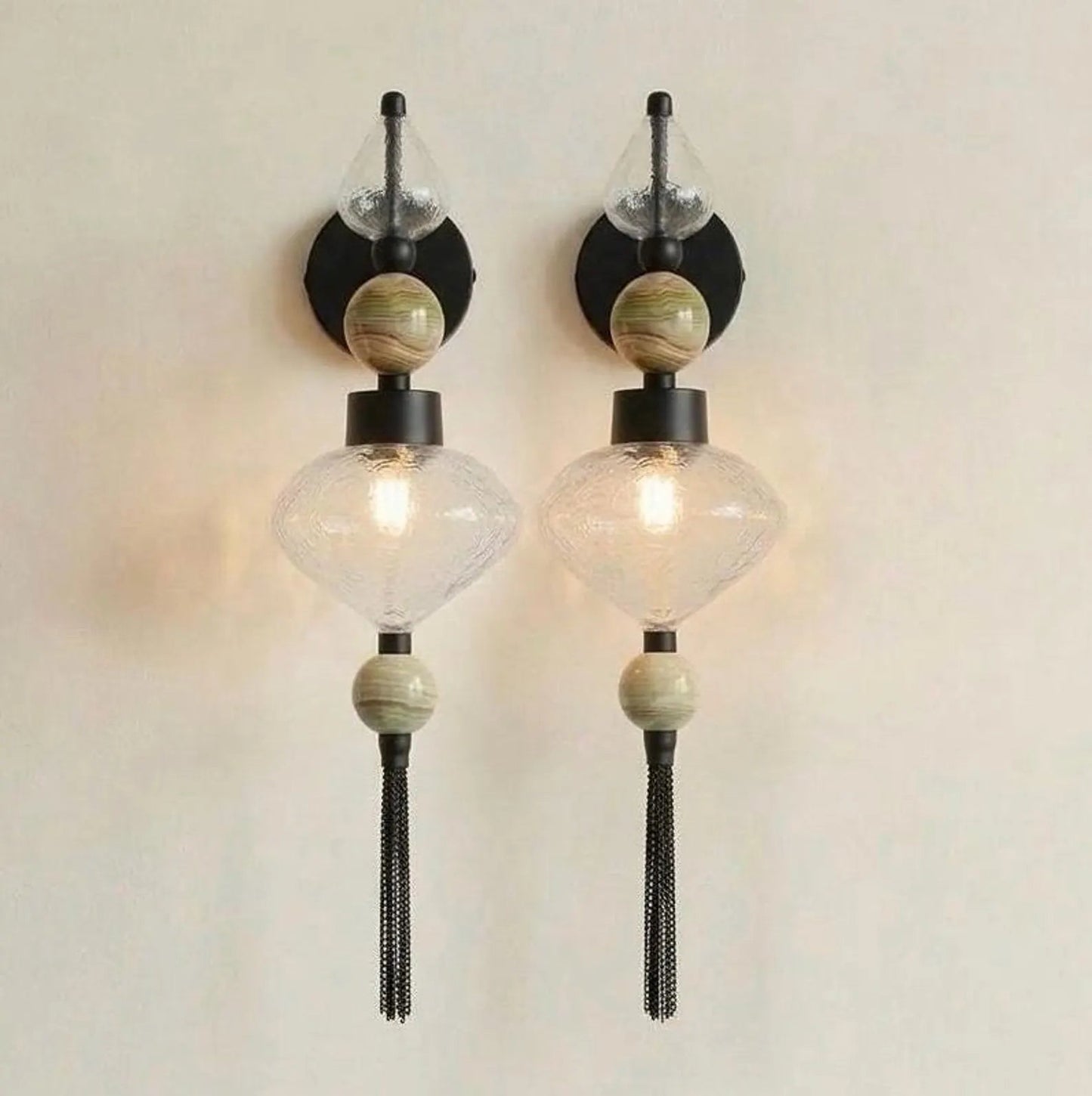 Modern Glass Wall Sconce with Onyx Accent - Artisanal lighting - Les Trois Pyramides
