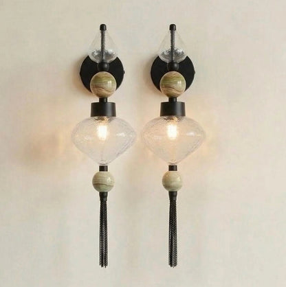 Modern Glass Wall Sconce with Onyx Accent - Artisanal lighting - Les Trois Pyramides