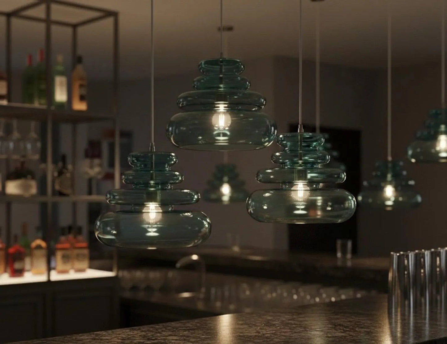 Modern Handmade Hanging Lamp - Les Trois Pyramides 