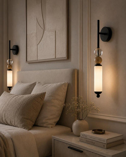 Modern Brass Frosted Globe Tube Wall Sconce - Bedside Bathroom - Vanity Light Fixture | Les Trois Pyramides