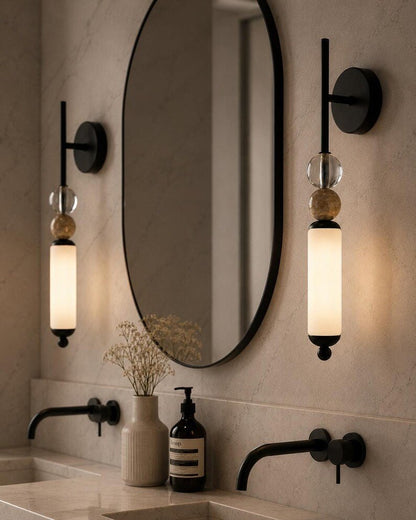 Modern Brass Frosted Globe Tube Wall Sconce - Bedside Bathroom - Vanity Light Fixture | Les Trois Pyramides