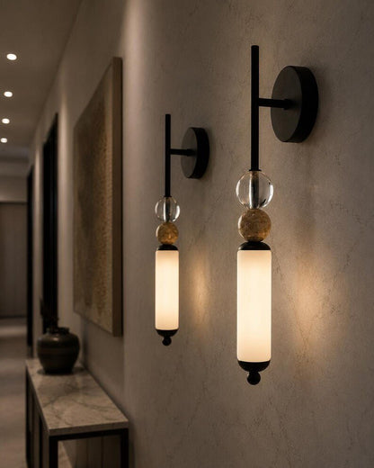 Modern Brass Frosted Globe Tube Wall Sconce - Bedside Bathroom - Vanity Light Fixture | Les Trois Pyramides