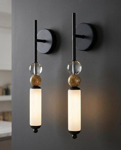 Modern Brass Frosted Globe Tube Wall Sconce - Bedside Bathroom - Vanity Light Fixture | Les Trois Pyramides
