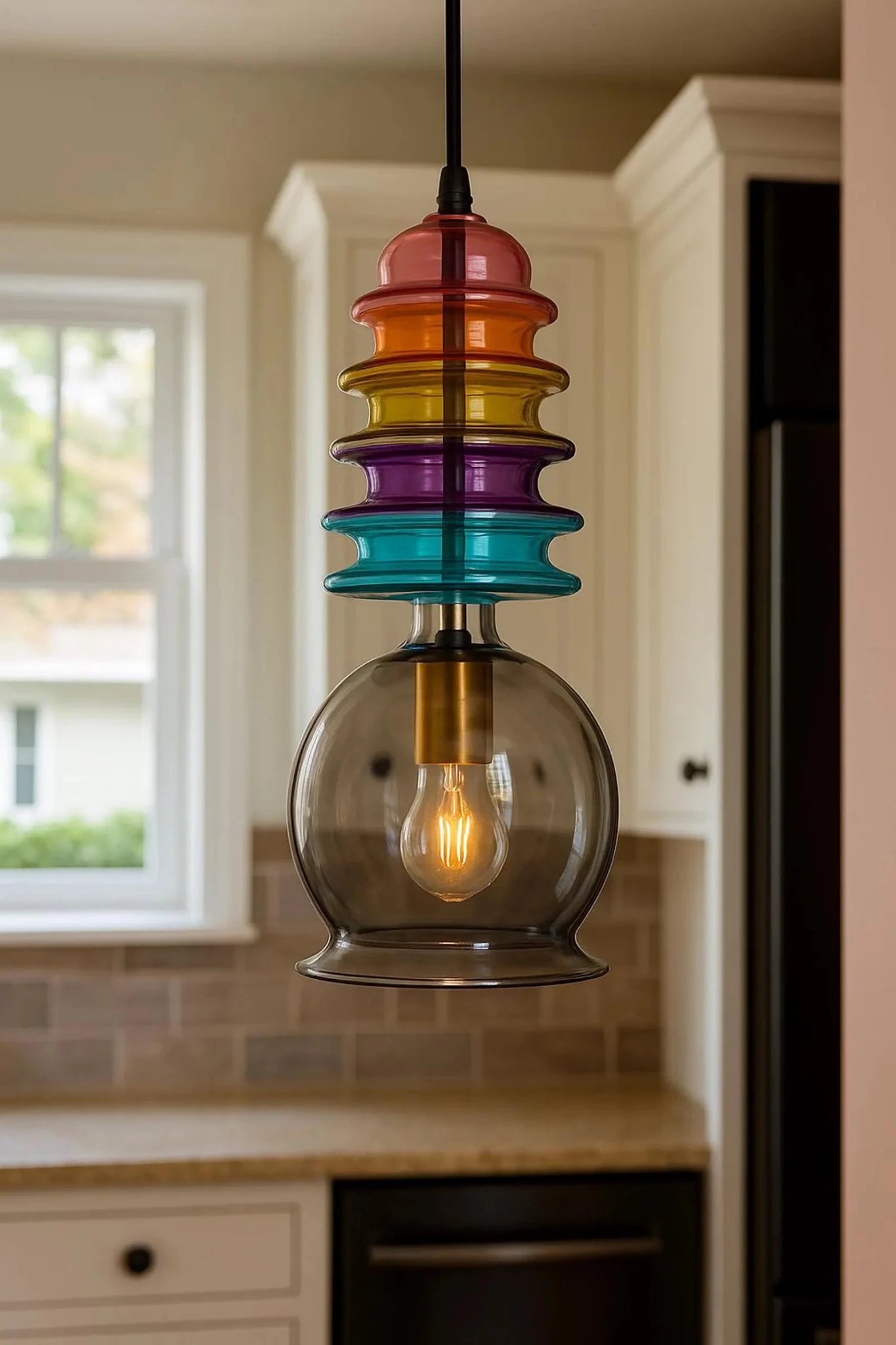 modern-rainbow-blown-glass-light-pendant | Les Trois Pyramides