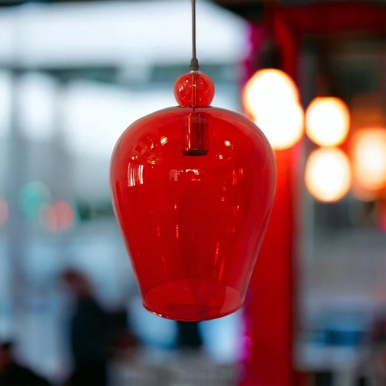 Modern Red Blown Glass Pendant Light - Les Trois Pyramides 