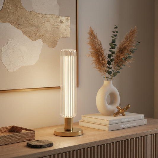 Modern Ribbed Glass Table Lamp – Minimalist Home Décor | Les Trois Pyramides