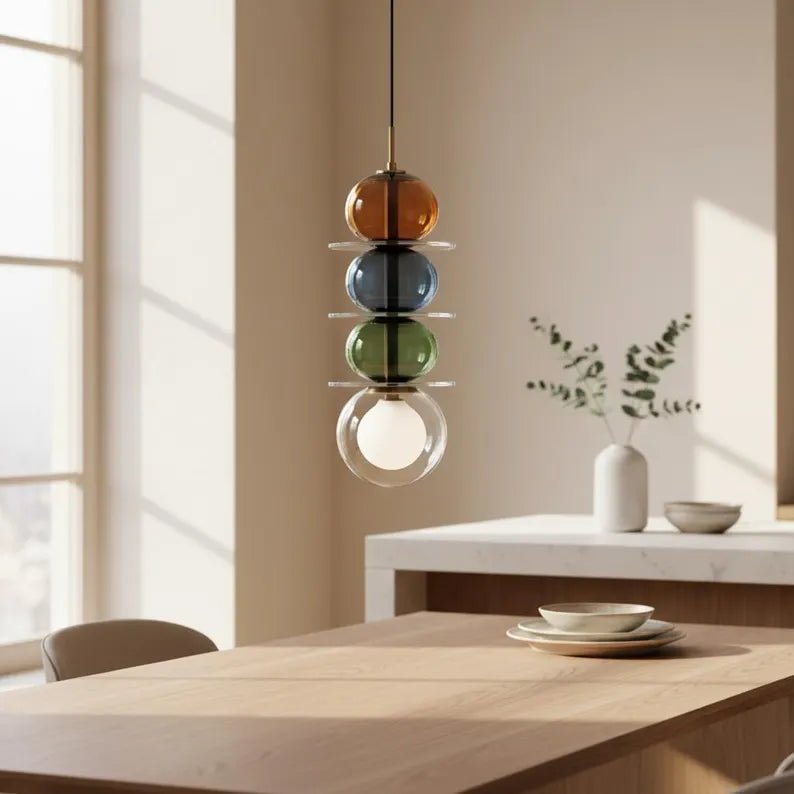 Modern Glass Pendant Light | Hanging Ceiling Lamp for Kitchen Island & Living Room | Designer Glass Light Fixture | Les Trois Pyramides