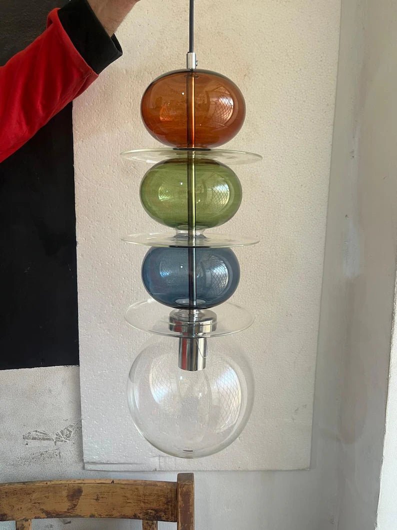 Modern Glass Pendant Light | Hanging Ceiling Lamp for Kitchen Island & Living Room | Designer Glass Light Fixture | Les Trois Pyramides