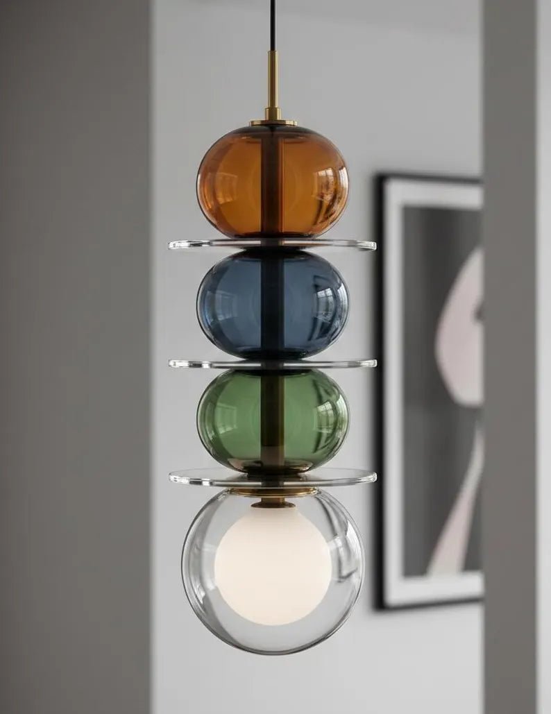 Modern Glass Pendant Light | Hanging Ceiling Lamp for Kitchen Island & Living Room | Designer Glass Light Fixture | Les Trois Pyramides