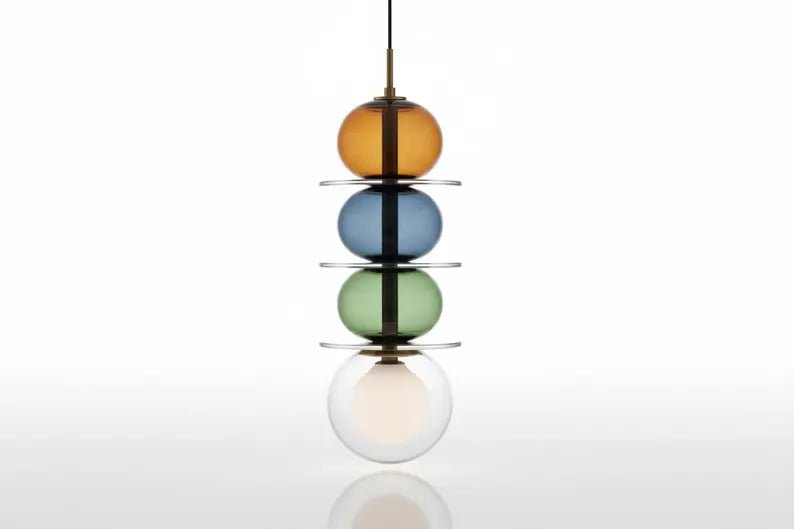 Modern Glass Pendant Light | Hanging Ceiling Lamp for Kitchen Island & Living Room | Designer Glass Light Fixture | Les Trois Pyramides