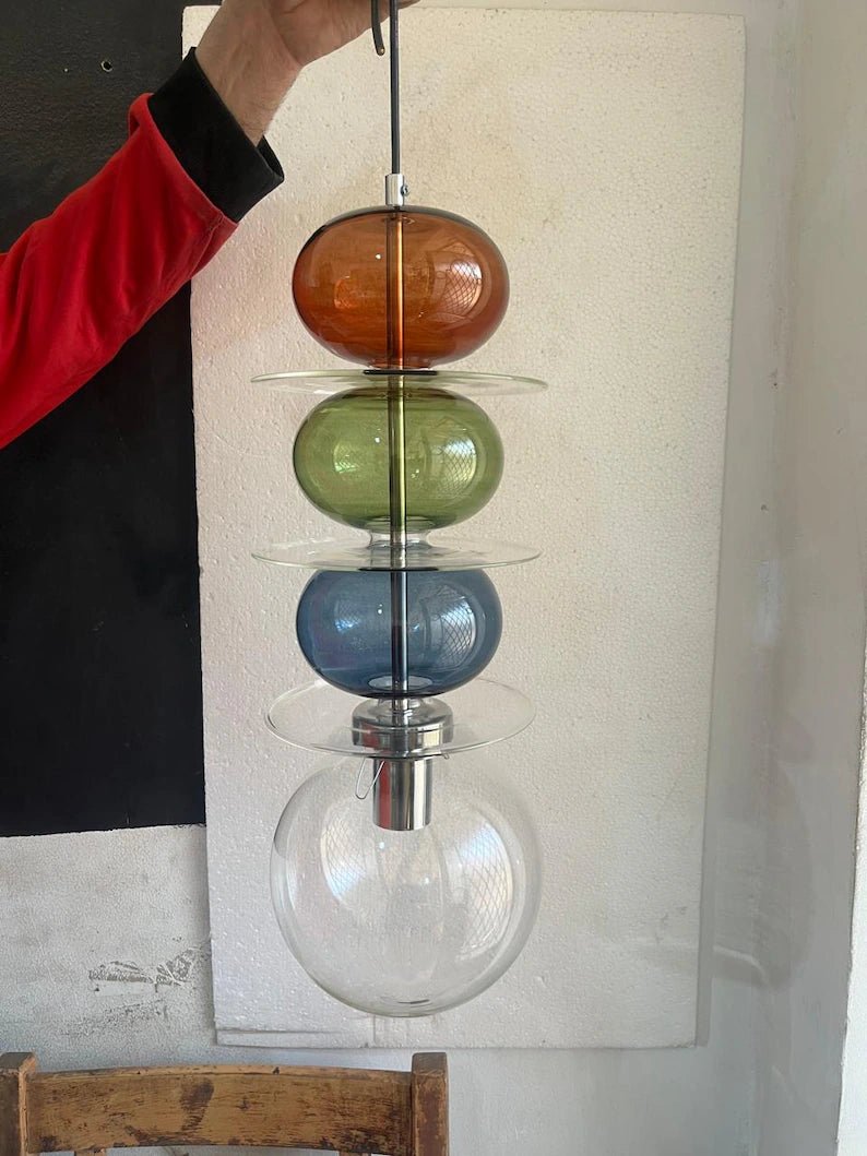 Modern Glass Pendant Light | Hanging Ceiling Lamp for Kitchen Island & Living Room | Designer Glass Light Fixture | Les Trois Pyramides