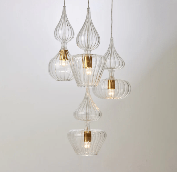 4 Glass Ribbed light pendants