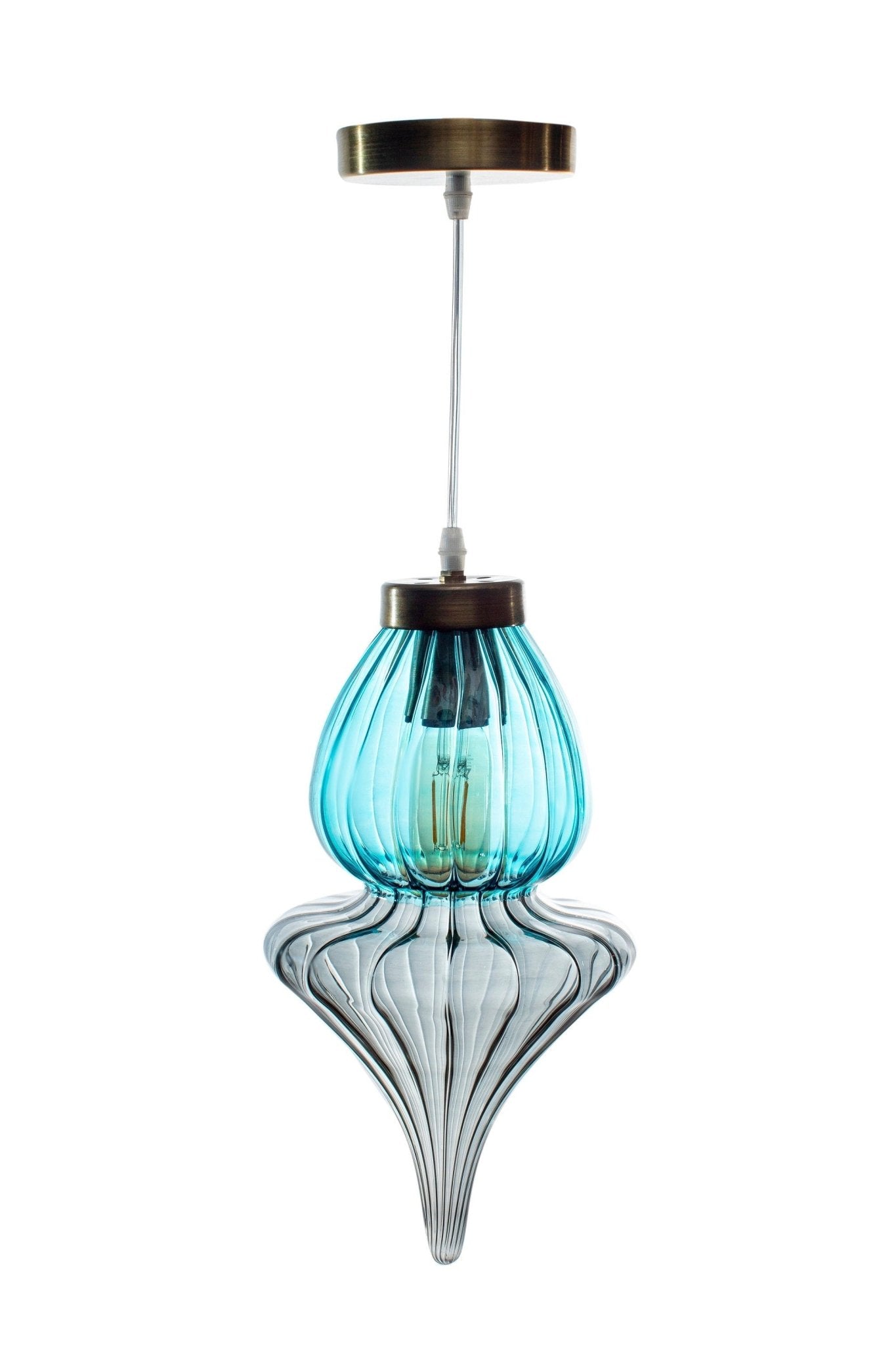 Modern Hand crafted Turquoise with Clear Ceiling Light Fixture  | Les Trois Pyramides