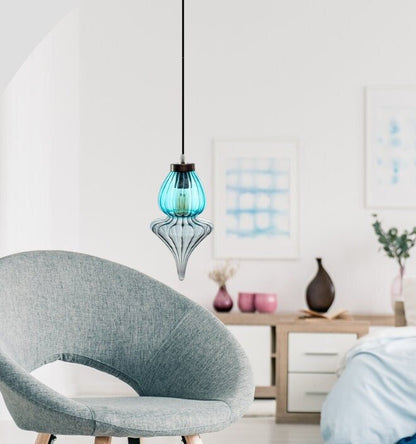 Modern Hand crafted Turquoise with Clear Ceiling Light Fixture  | Les Trois Pyramides