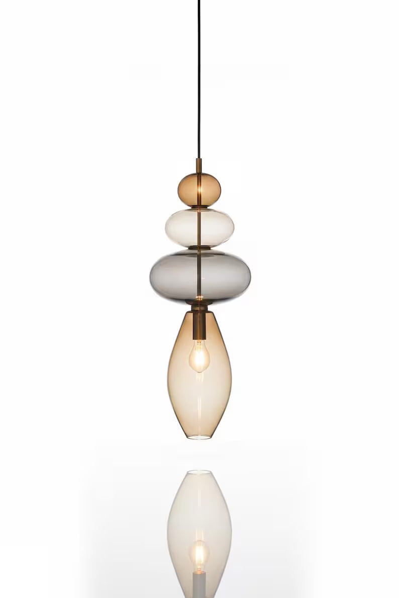 Glass Pendant Light, Modern Hanging Light, Blown Glass Ceiling Lamp, Bedside Pendant, Kitchen Island Lighting | Les Trois Pyramides
