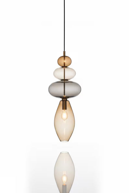 Glass Pendant Light, Modern Hanging Light, Blown Glass Ceiling Lamp, Bedside Pendant, Kitchen Island Lighting | Les Trois Pyramides