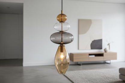 Glass Pendant Light, Modern Hanging Light, Blown Glass Ceiling Lamp, Bedside Pendant, Kitchen Island Lighting | Les Trois Pyramides