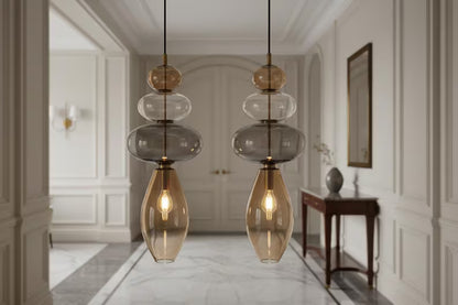 Glass Pendant Light, Modern Hanging Light, Blown Glass Ceiling Lamp, Bedside Pendant, Kitchen Island Lighting | Les Trois Pyramides