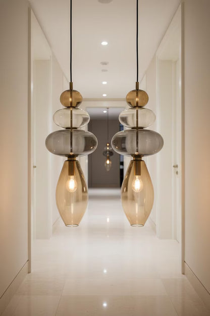 Glass Pendant Light, Modern Hanging Light, Blown Glass Ceiling Lamp, Bedside Pendant, Kitchen Island Lighting | Les Trois Pyramides