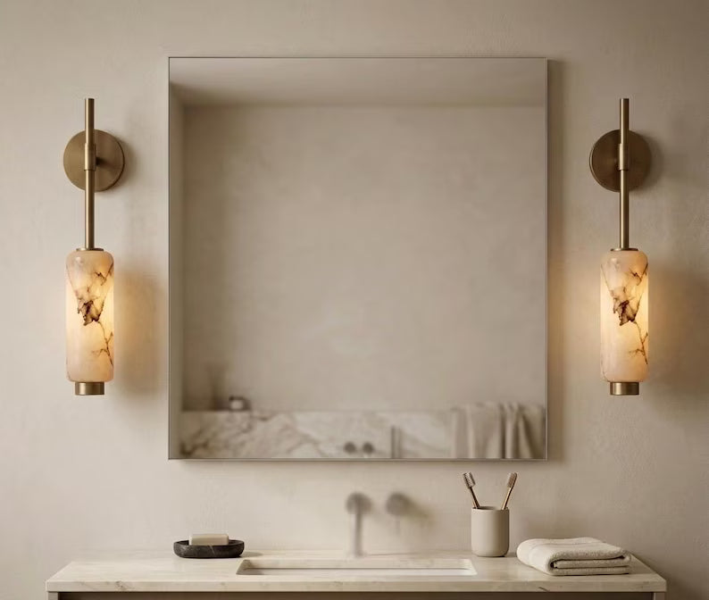 Alabaster Wall Light | Handmade Wall Sconce | Stone Wall Lamp | Modern Bathroom Vanity Light | Bedside Wall Lighting | Wall Mounted Light | Les Trois Pyramides