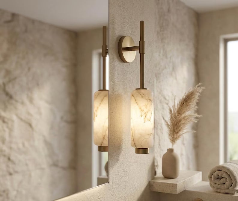 Alabaster Wall Light | Handmade Wall Sconce | Stone Wall Lamp | Modern Bathroom Vanity Light | Bedside Wall Lighting | Wall Mounted Light | Les Trois Pyramides