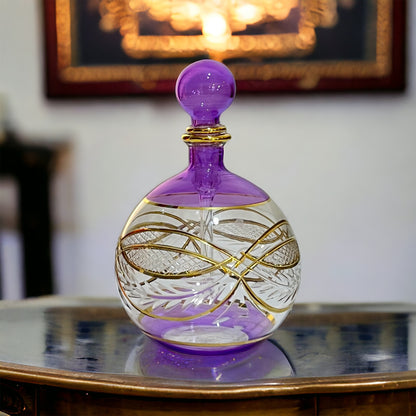Hand Blown Engraved perfume Bottle with 14K Gold lining | Violet Fragrance Bottle