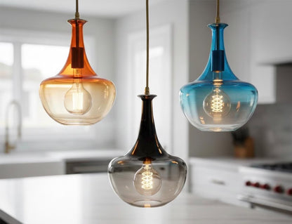 Set of 3 Multicolored Hand blown glass pendant | Les Trois Pyramides.