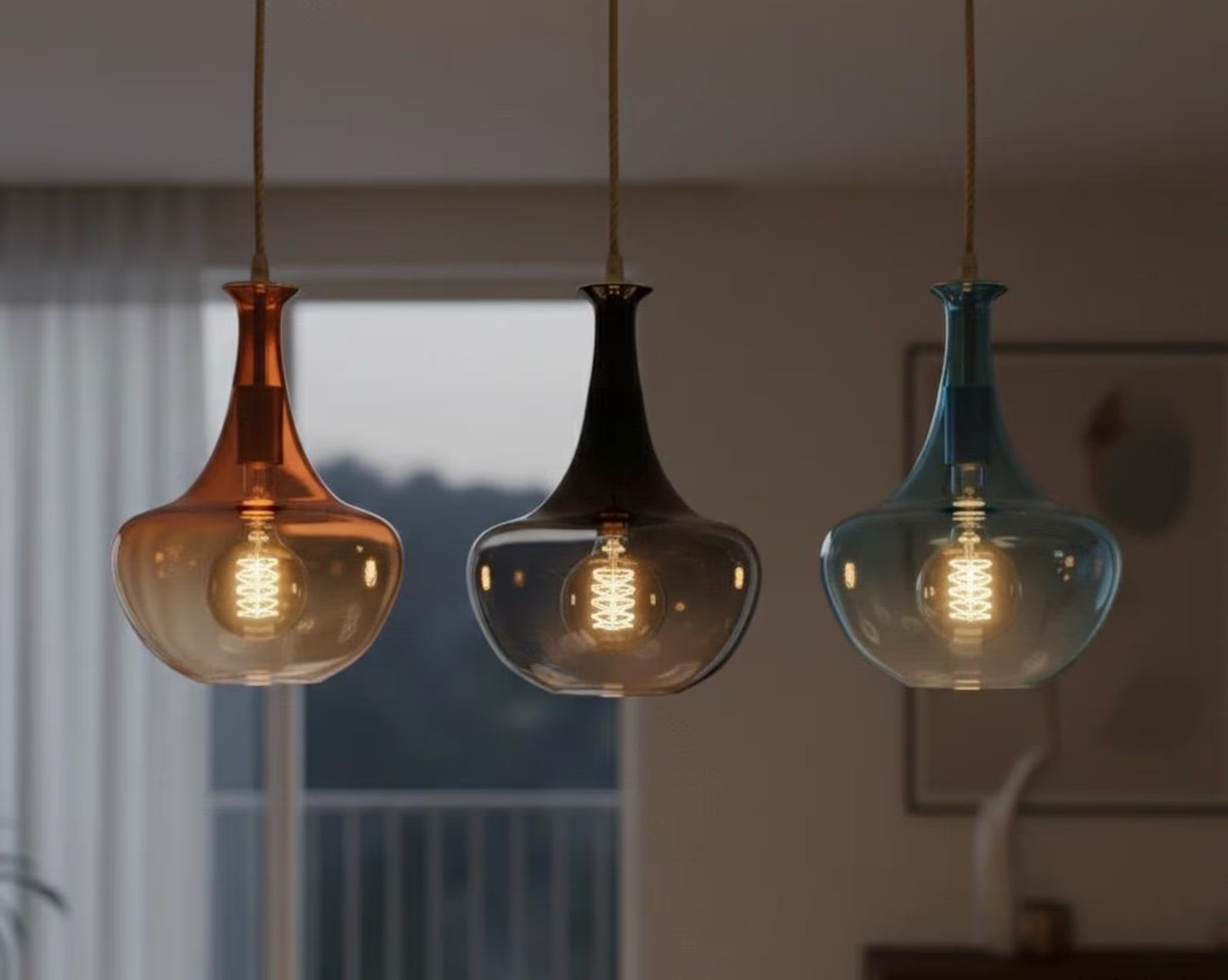 Set of 3 Multicolored Hand blown glass pendant | Les Trois Pyramides.