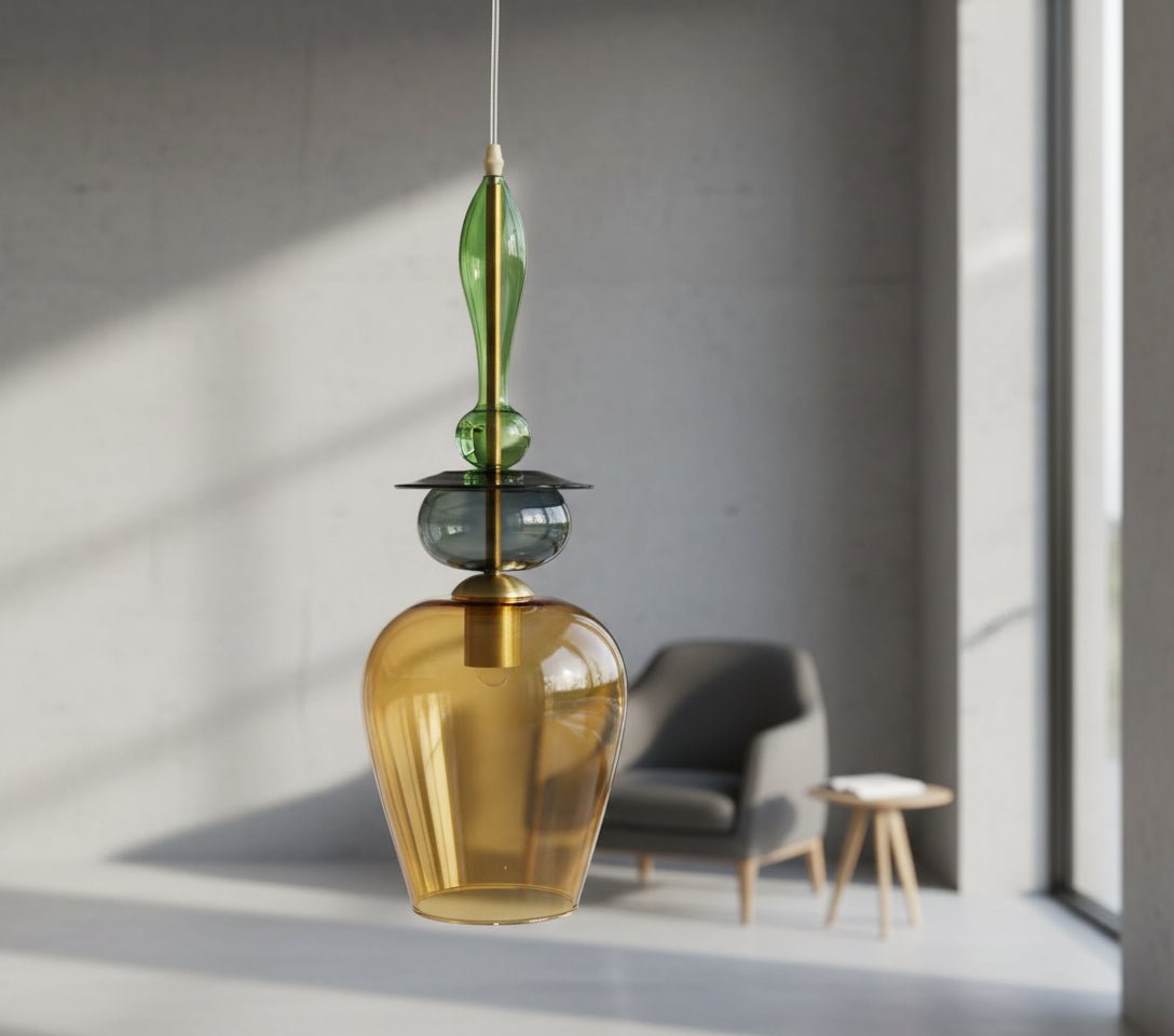Multicolor Artisanal Hand-Blown Glass Pendant Light