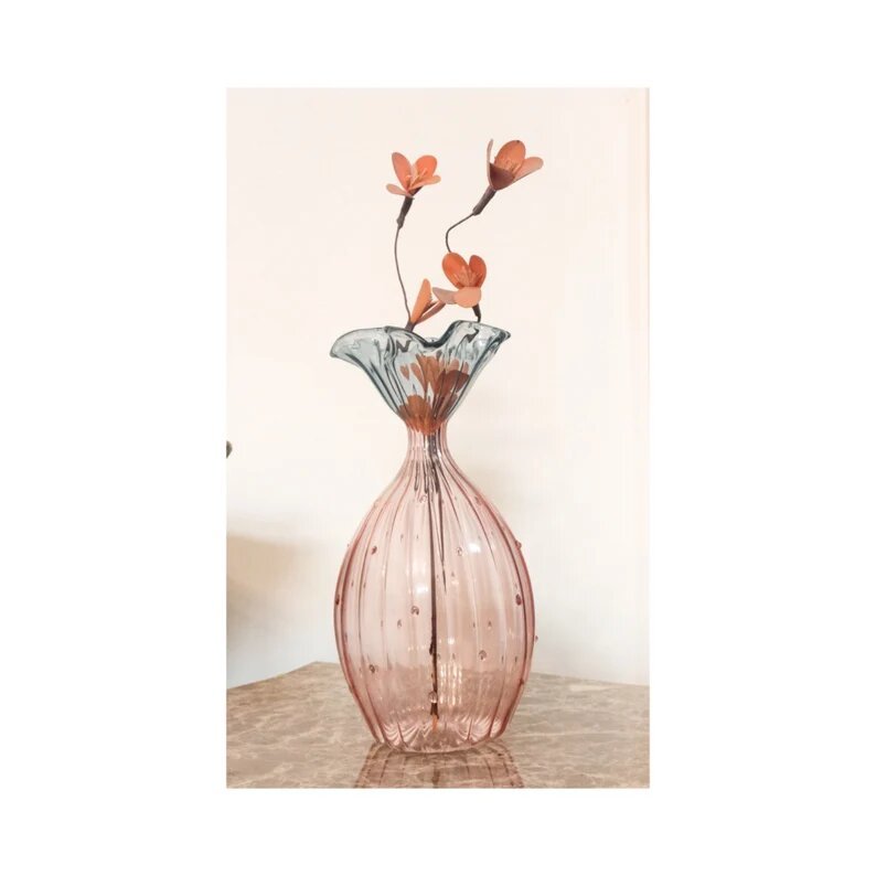 Multicolored Art Deco Modern Vase in pink and Clear Glass | Les Trois Pyramides