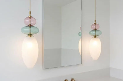 Hand Blown Glass Pendant Light, Murano Style Hanging Lamp, Brass Kitchen Island Pendant, Multicolor Glass Ceiling Light, Modern Lighting | Les Trois Pyramides