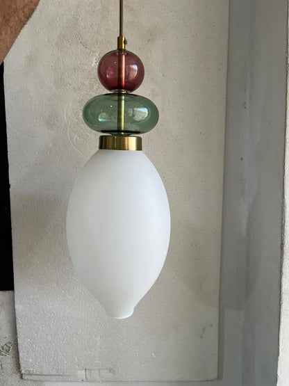 Hand Blown Glass Pendant Light, Murano Style Hanging Lamp, Brass Kitchen Island Pendant, Multicolor Glass Ceiling Light, Modern Lighting | Les Trois Pyramides