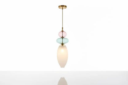 Hand Blown Glass Pendant Light, Murano Style Hanging Lamp, Brass Kitchen Island Pendant, Multicolor Glass Ceiling Light, Modern Lighting | Les Trois Pyramides