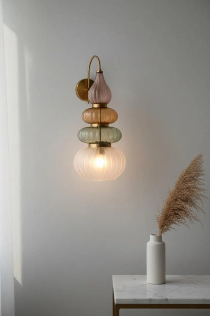 Murano Style Ribbed Glass Wall Sconce, Stacked Glass Wall Light, Brass Wall Lamp, Multicolor Glass Lighting, Handmade Modern Wall Fixture | Les Trois Pyramides