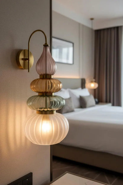 Murano Style Ribbed Glass Wall Sconce, Stacked Glass Wall Light, Brass Wall Lamp, Multicolor Glass Lighting, Handmade Modern Wall Fixture | Les Trois Pyramides