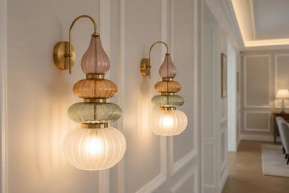 Murano Style Ribbed Glass Wall Sconce, Stacked Glass Wall Light, Brass Wall Lamp, Multicolor Glass Lighting, Handmade Modern Wall Fixture | Les Trois Pyramides