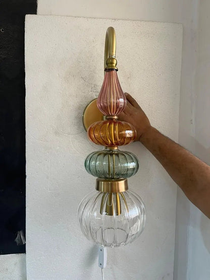 Murano Style Ribbed Glass Wall Sconce, Stacked Glass Wall Light, Brass Wall Lamp, Multicolor Glass Lighting, Handmade Modern Wall Fixture | Les Trois Pyramides