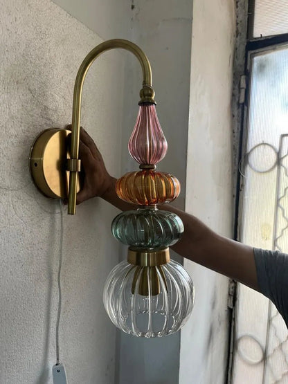 Murano Style Ribbed Glass Wall Sconce, Stacked Glass Wall Light, Brass Wall Lamp, Multicolor Glass Lighting, Handmade Modern Wall Fixture | Les Trois Pyramides