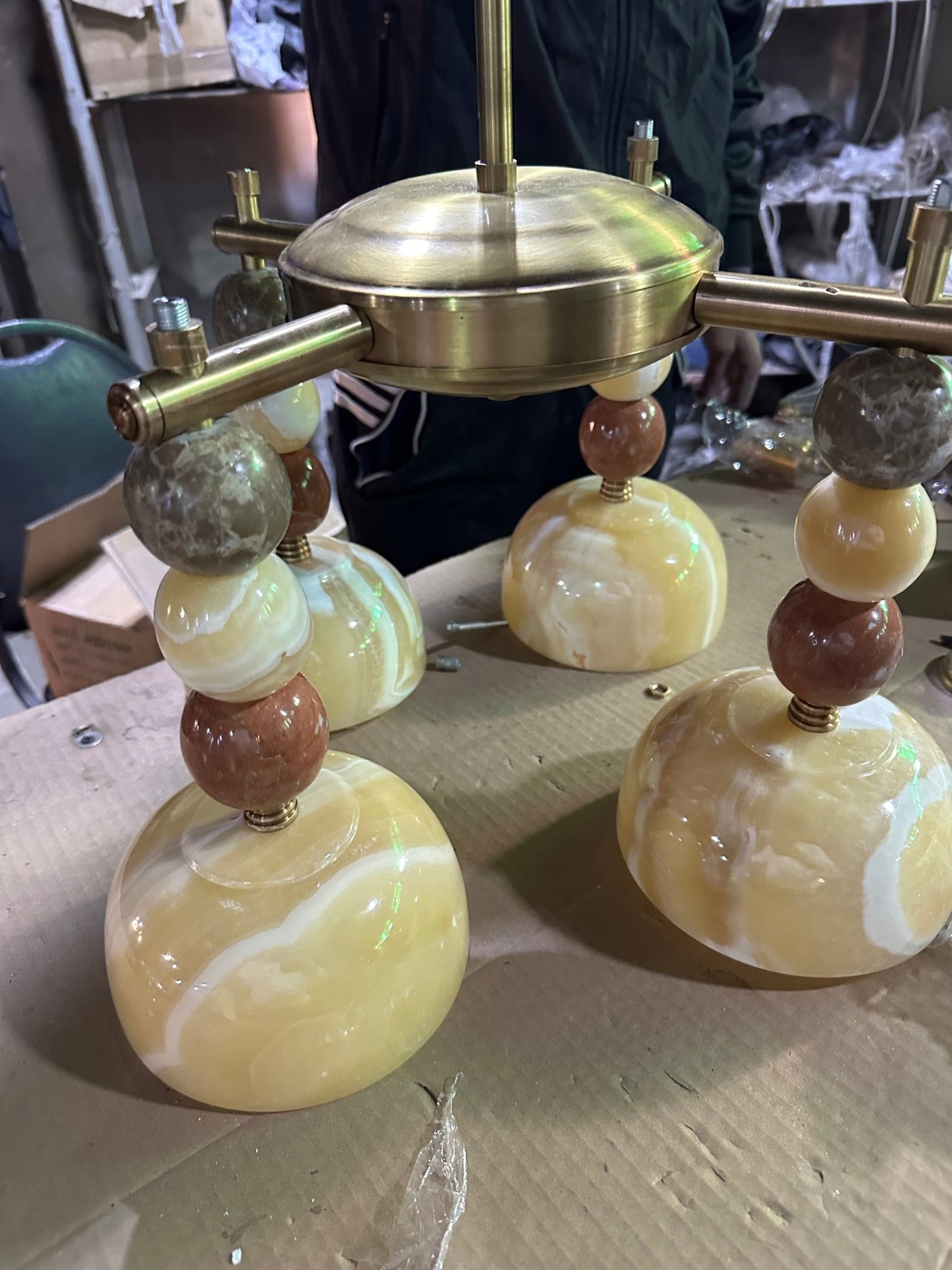 Natural Marble Gemstone Chandelier – Handmade Statement Lighting - Unique Artisan Lighting Piece