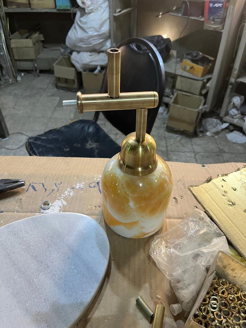 Artisanal Natural Marble Sconce | Handmade Stone Fixture with Brass Hardware | Les Trois Pyramides