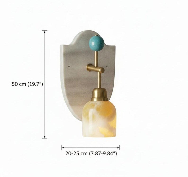 Artisanal Natural Marble Sconce | Handmade Stone Fixture with Brass Hardware | Les Trois Pyramides
