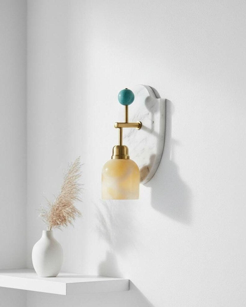 Artisanal Natural Marble Sconce | Handmade Stone Fixture with Brass Hardware | Les Trois Pyramides